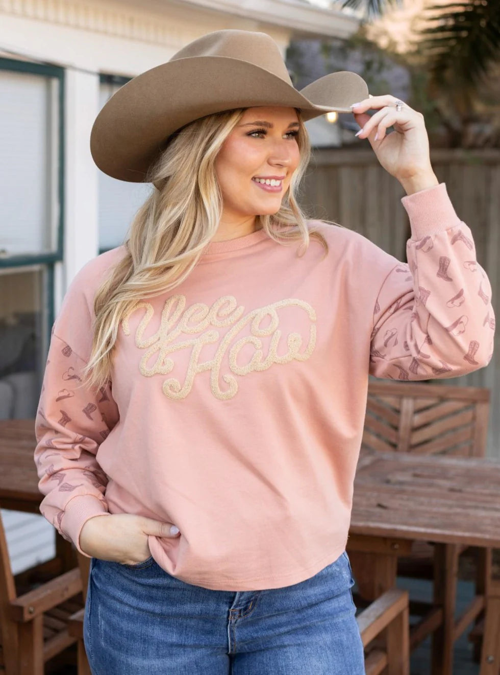 YEEHAW BLUSH PINK PULLOVER